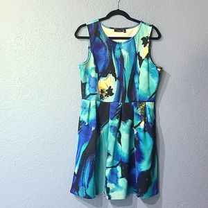 Fit a flare water color print dress